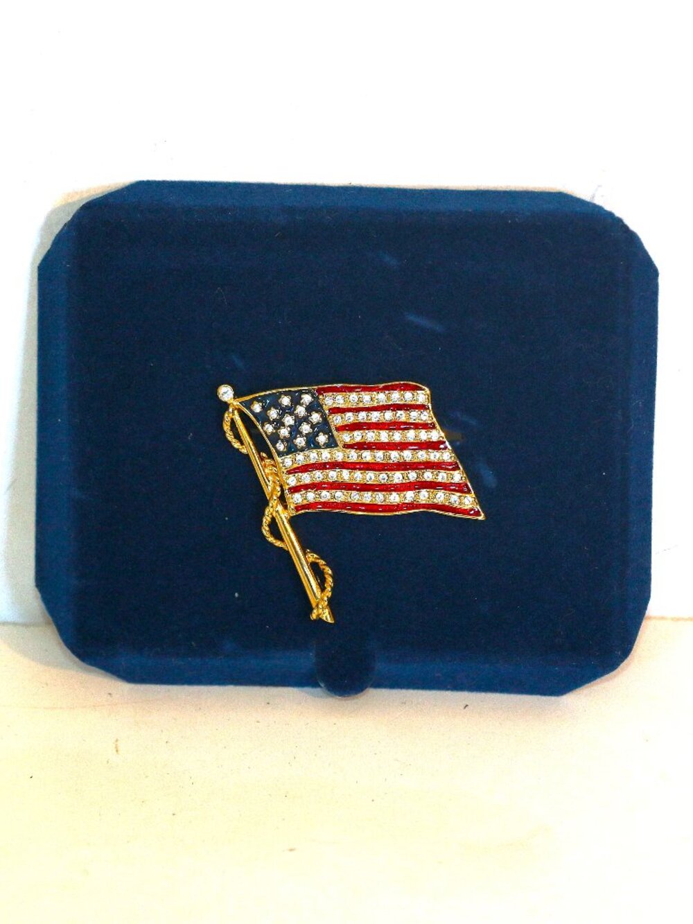 Vintage Jackie Kennedy American Flag Crystal Brooch